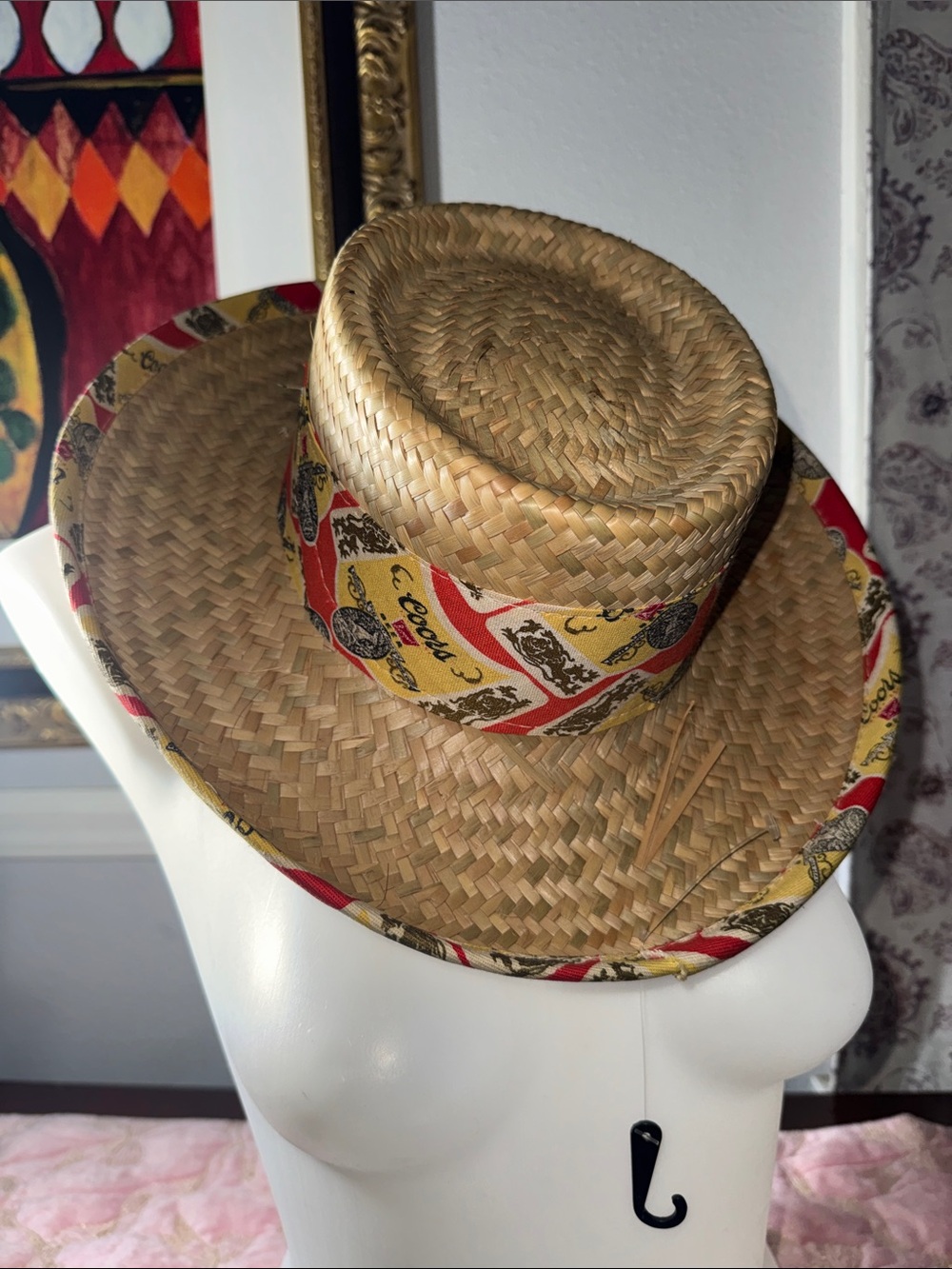 Sale ! Vintage Coors Light Straw Fedora Hat with Decorative Band - Natural